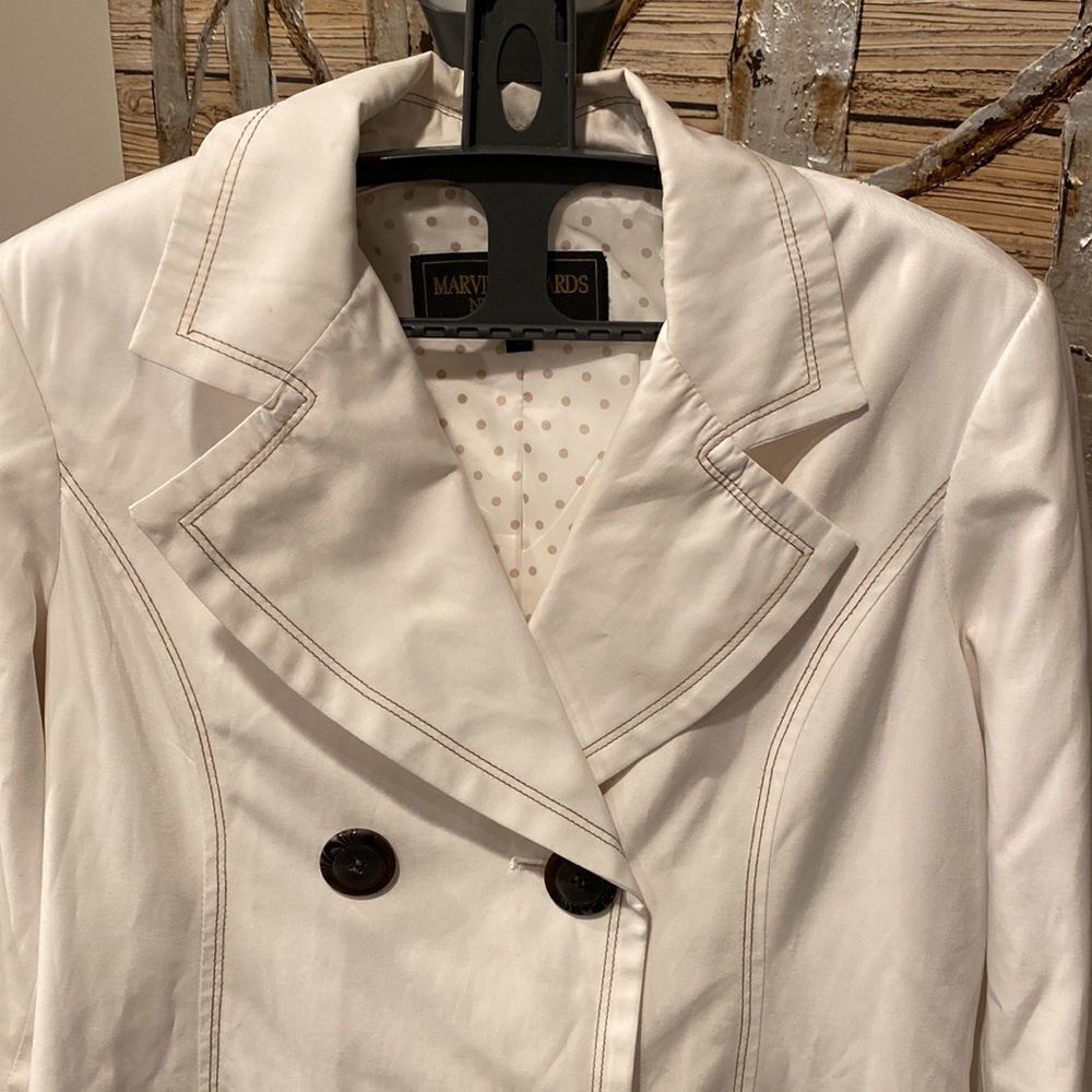 marvin richards white double brested trench coat size L GUC cotton Polly blend - Picture 3 of 10
